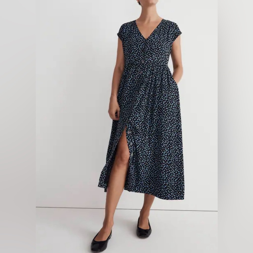 Madewell Navy Blue Floral Midi Dress